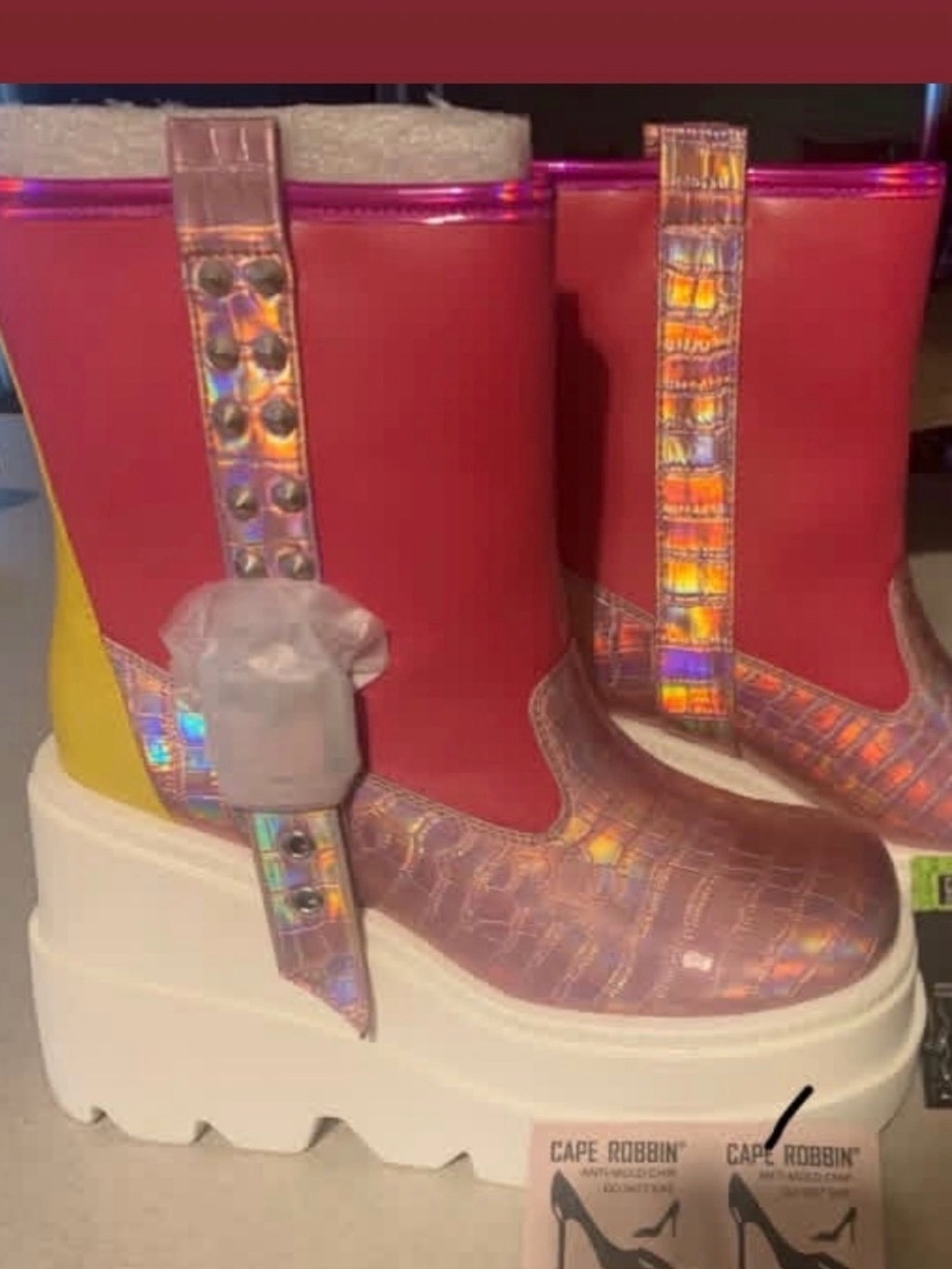Iridescent Pink Platform Boots